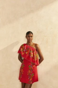 Farm Rio Red Tropical Romance Mini Dress