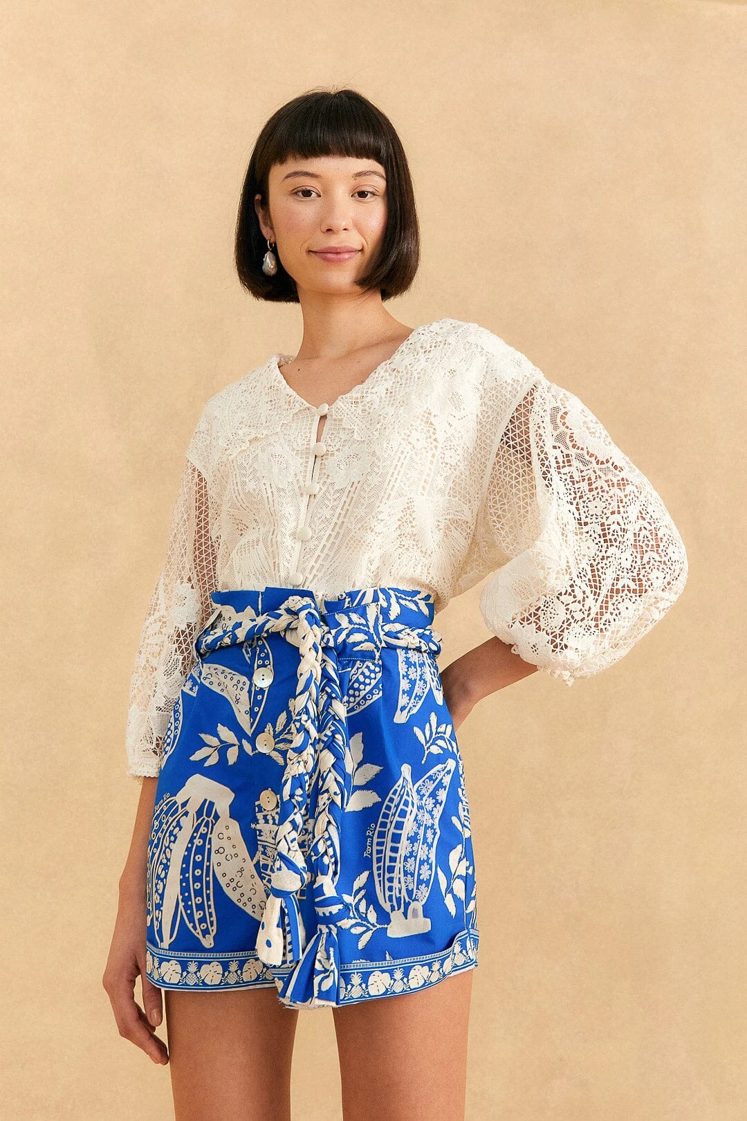 Farm Rio Blue Lace Banana Shorts 1 Farm Rio Blue Lace Banana Shorts