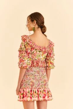 Farm Rio Pink Painted Bananas Smocked Mini Skirt -Farm Rio 309383 04