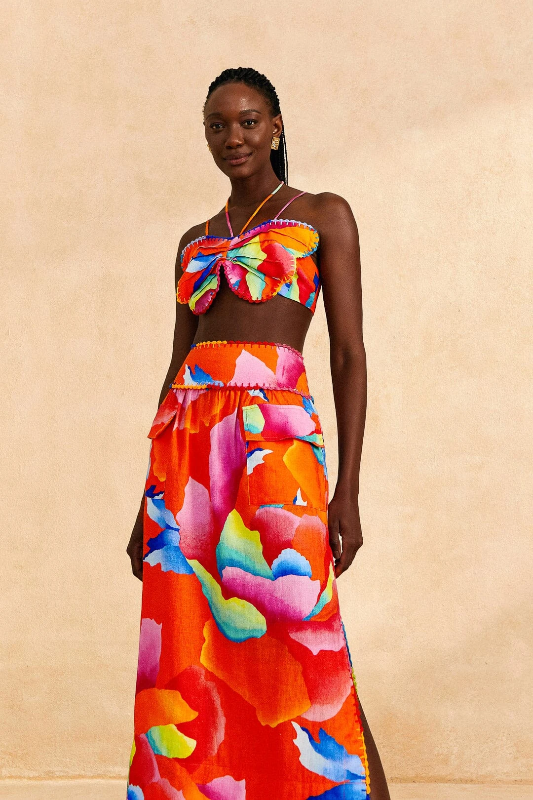 Farm Rio Red Ombre Chita Midi Skirt 2 Farm Rio Red Ombre Chita Midi Skirt - Image 2