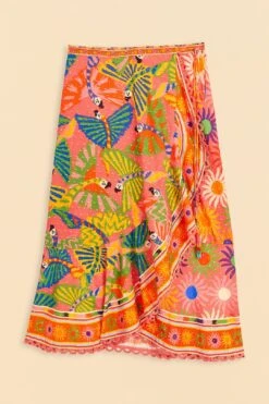 Farm Rio Coral Mixed Graphic Macaws Midi Skirt -Farm Rio 309396 06