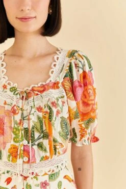Farm Rio Off-White Macaw Bloom Blouse 6 Farm Rio Off-White Macaw Bloom Blouse -Farm Rio 309414 03