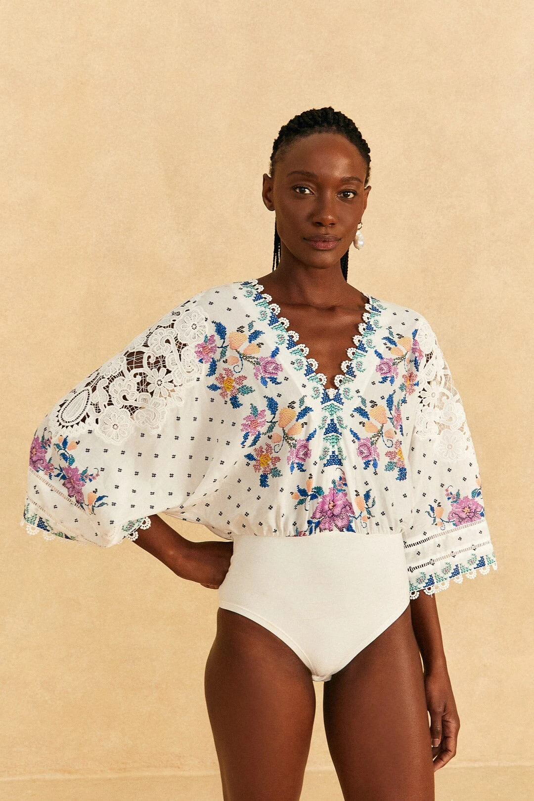 Farm Rio Off-White Romantic Bandanas Bodysuit 2 Farm Rio Off-White Romantic Bandanas Bodysuit - Image 2