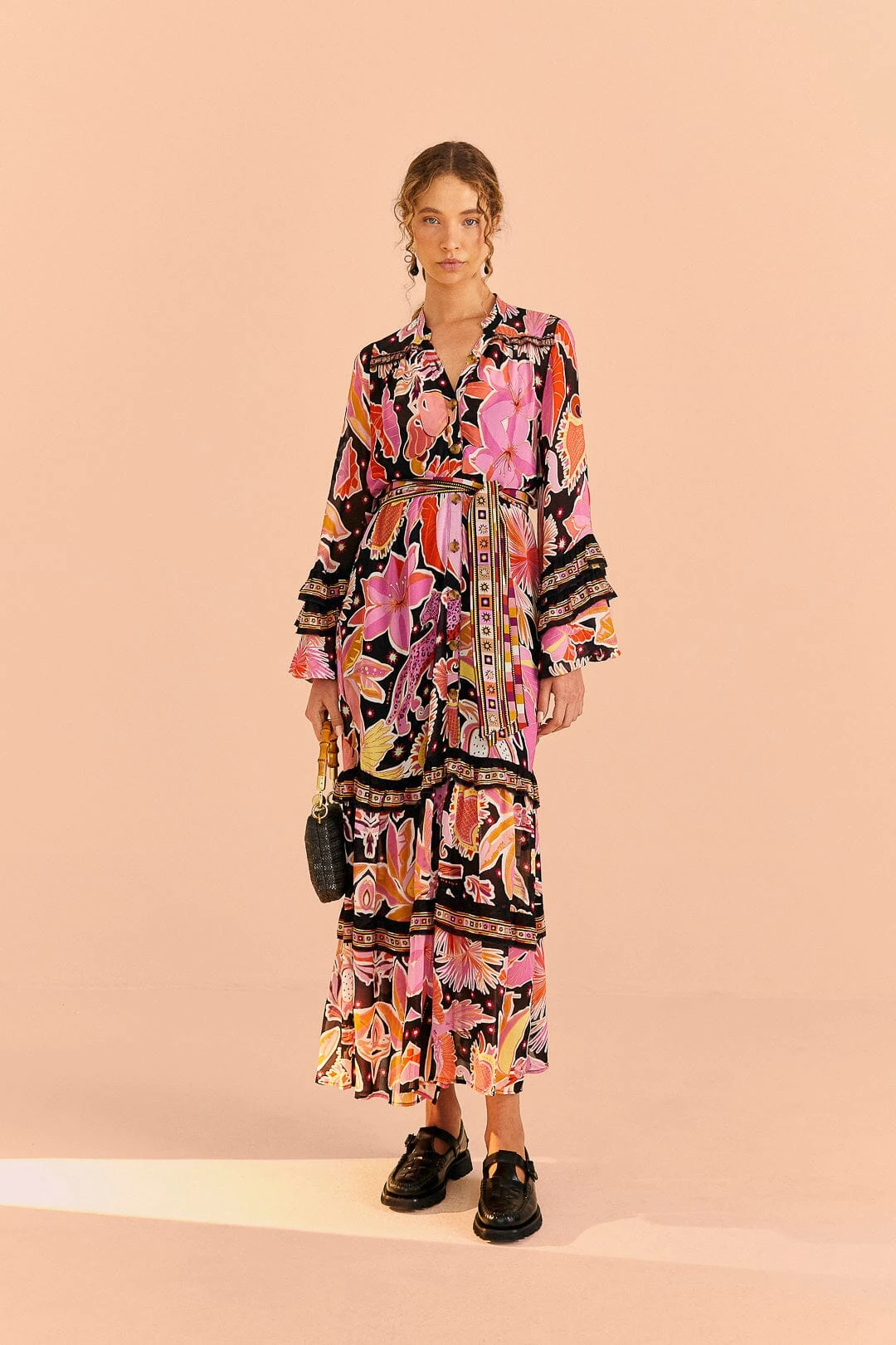 Farm Rio Black Enchanted Nature Midi Dress 1 Farm Rio Black Enchanted Nature Midi Dress