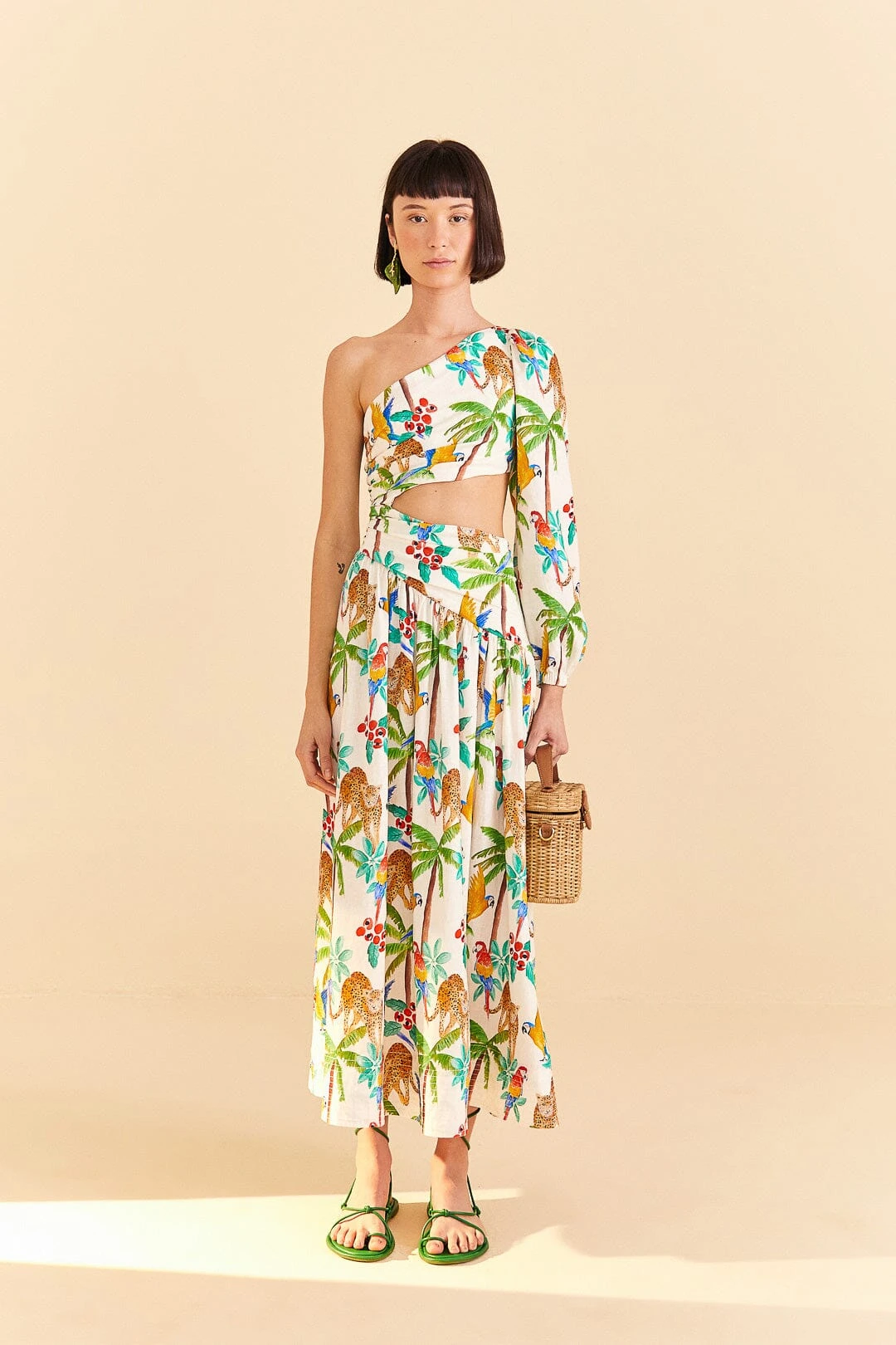 Farm Rio Tropical Paradise One Shoulder Midi Dress 1 Farm Rio Tropical Paradise One Shoulder Midi Dress