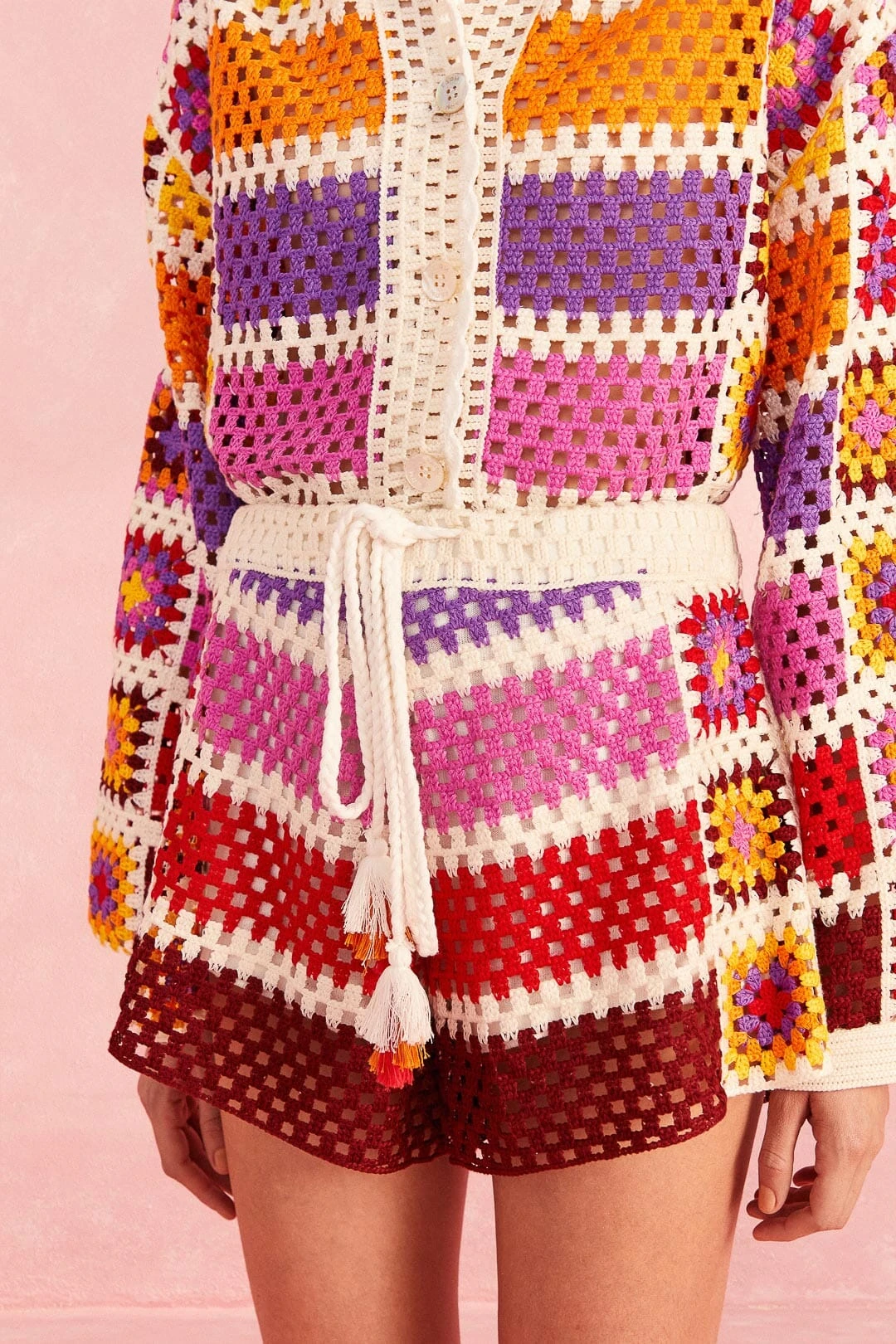 Farm Rio Mixed Crochet Stripes Shorts 3 Farm Rio Mixed Crochet Stripes Shorts - Image 3