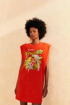 Farm Rio Red Brasil Mini T-Shirt Dress