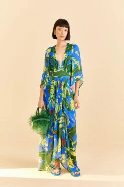 Farm Rio Blue Banana Leaves Maxi Dress