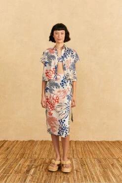 Farm Rio Off-White Mixed Lobster Wrap Skirt