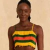 Farm Rio Yellow, Green & Red Striped Crop Top