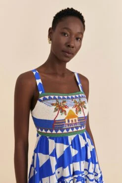 Farm Rio Mixed Pitta Colors Organic Cotton Embroidered Midi Dress -Farm Rio 310673 05