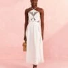 Farm Rio Off-White Embroidered Midi Dress