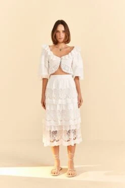 Farm Rio White Lace Midi Skirt