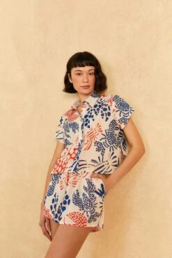 Farm Rio Off-White Mixed Lobster Shorts