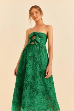 Farm Rio Green Coconut Tree Richelieu Midi Dress -Farm Rio 311340 02