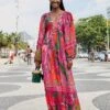 Farm Rio Pink Cool Leopards Maxi Dress