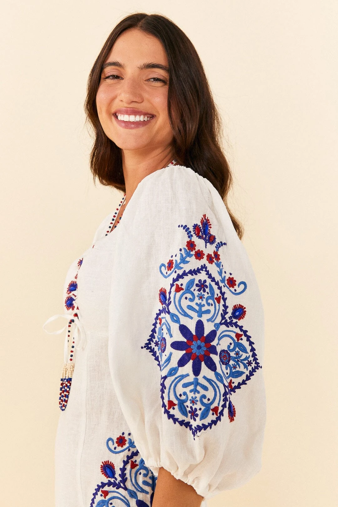 Farm Rio Off-White Navy Embroidery Mini Dress 3 Farm Rio Off-White Navy Embroidery Mini Dress - Image 3