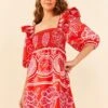Farm Rio Red Summer Sunrise Organic Cotton Mini Dress