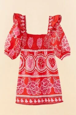 Farm Rio Red Summer Sunrise Organic Cotton Mini Dress 11 Farm Rio Red Summer Sunrise Organic Cotton Mini Dress -Farm Rio 311432 06