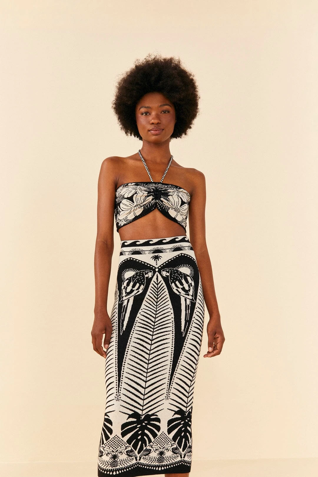 Farm Rio Black Macaw Elegance Knit Skirt 2 Farm Rio Black Macaw Elegance Knit Skirt - Image 2