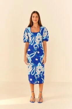 Farm Rio Blue Tropical Groove Knit Midi Dress -Farm Rio 311574 04
