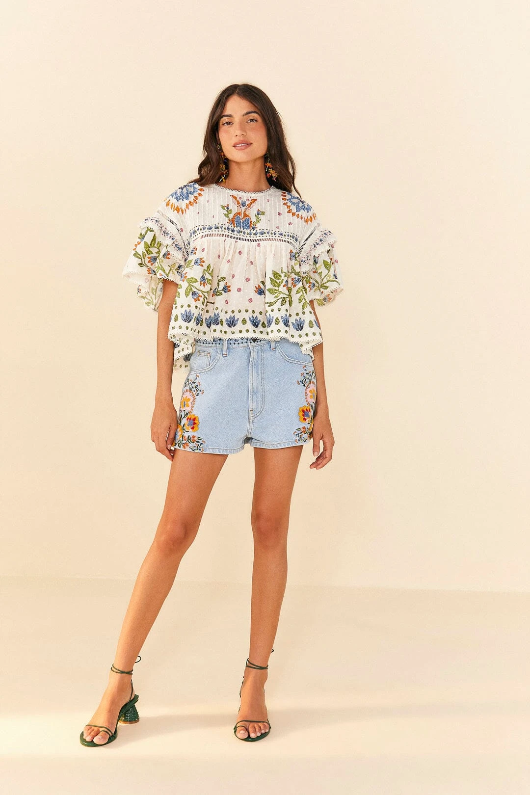 Farm Rio Summer Garden Embroidered Denim Shorts 2 Farm Rio Summer Garden Embroidered Denim Shorts - Image 2