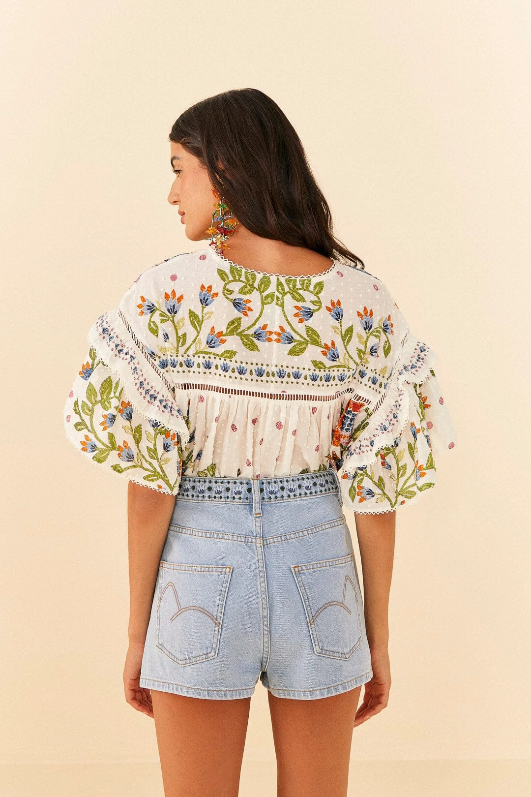 Farm Rio Summer Garden Embroidered Denim Shorts 4 Farm Rio Summer Garden Embroidered Denim Shorts - Image 4