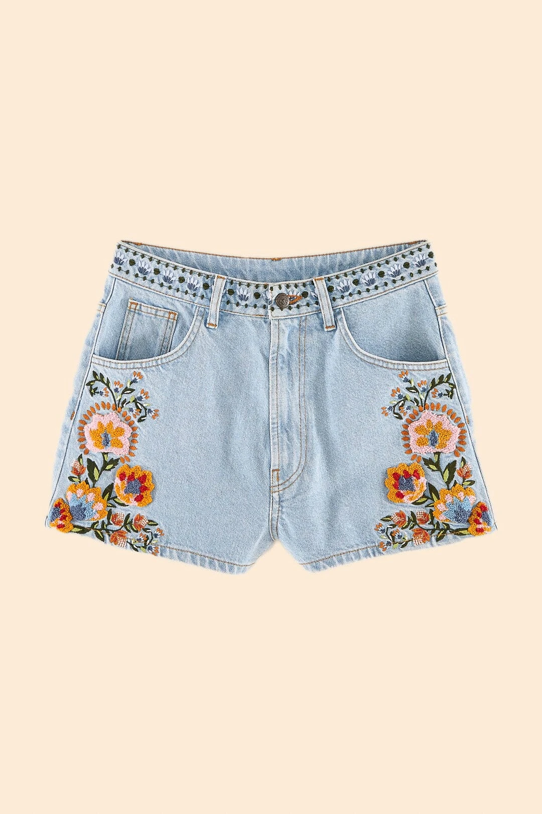 Farm Rio Summer Garden Embroidered Denim Shorts 6 Farm Rio Summer Garden Embroidered Denim Shorts - Image 6