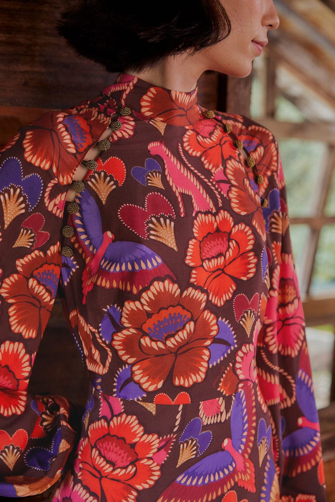 Farm Rio Brown Bright Flora Long Sleeve Mini Dress 2 Farm Rio Brown Bright Flora Long Sleeve Mini Dress - Image 2