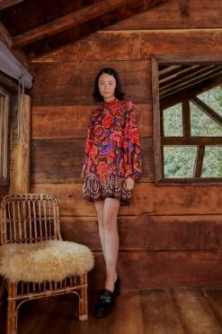 Farm Rio Brown Bright Flora Long Sleeve Mini Dress 9 Farm Rio Brown Bright Flora Long Sleeve Mini Dress -Farm Rio 311972 03