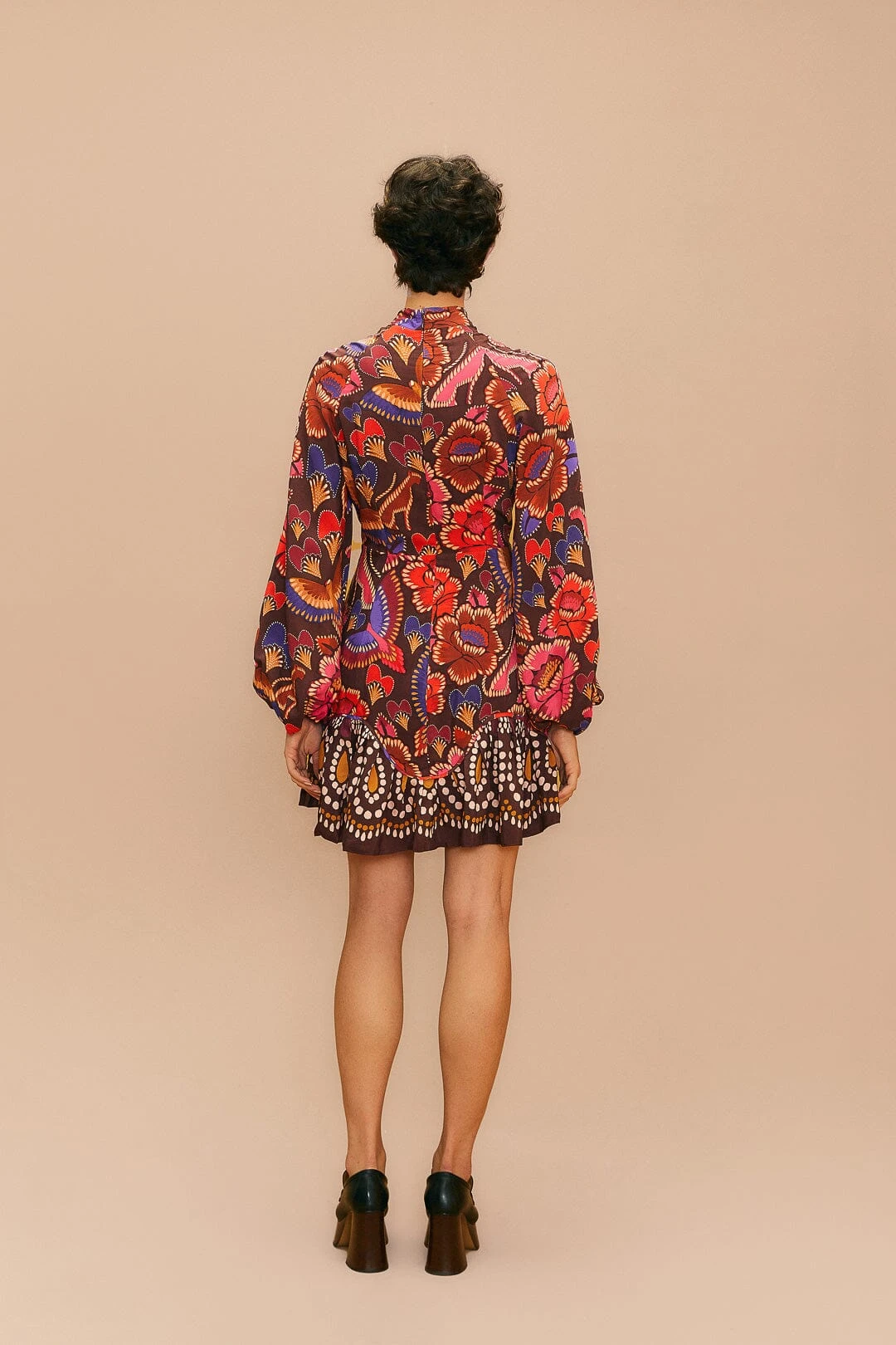 Farm Rio Brown Bright Flora Long Sleeve Mini Dress 4 Farm Rio Brown Bright Flora Long Sleeve Mini Dress - Image 4