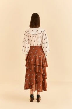 Farm Rio Caramel Embroidered Horses Layered Maxi Skirt -Farm Rio 311980 03