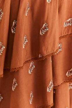 Farm Rio Caramel Embroidered Horses Layered Maxi Skirt -Farm Rio 311980 04
