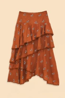 Farm Rio Caramel Embroidered Horses Layered Maxi Skirt -Farm Rio 311980 05
