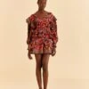 Farm Rio Brown Bright Flora Mini Skirt