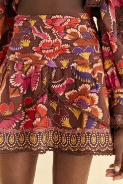 Farm Rio Brown Bright Flora Mini Skirt -Farm Rio 312014 03