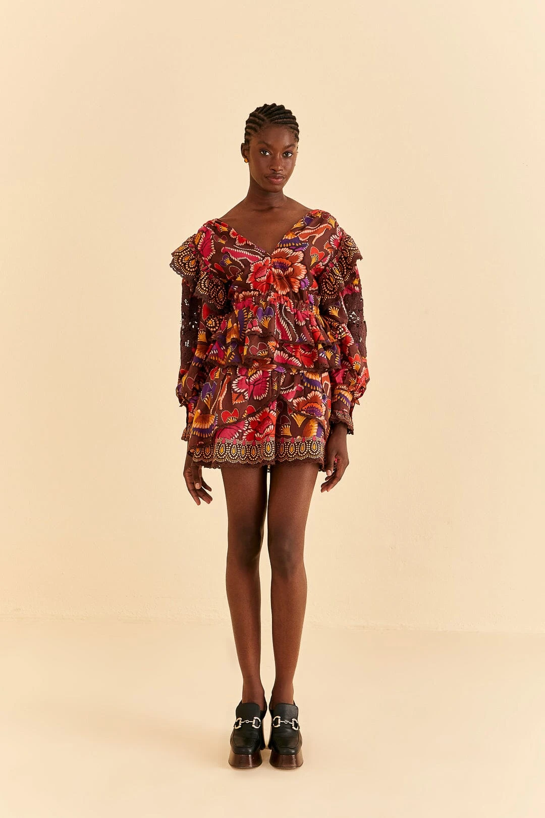 Farm Rio Brown Bright Flora Blouse 2 Farm Rio Brown Bright Flora Blouse - Image 2