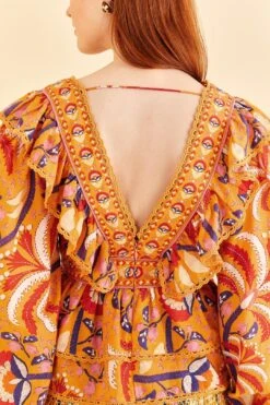 Farm Rio Yellow Palms Party Ruffle Blouse -Farm Rio 312021 05