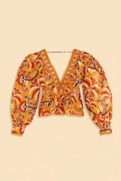 Farm Rio Yellow Palms Party Ruffle Blouse -Farm Rio 312021 07