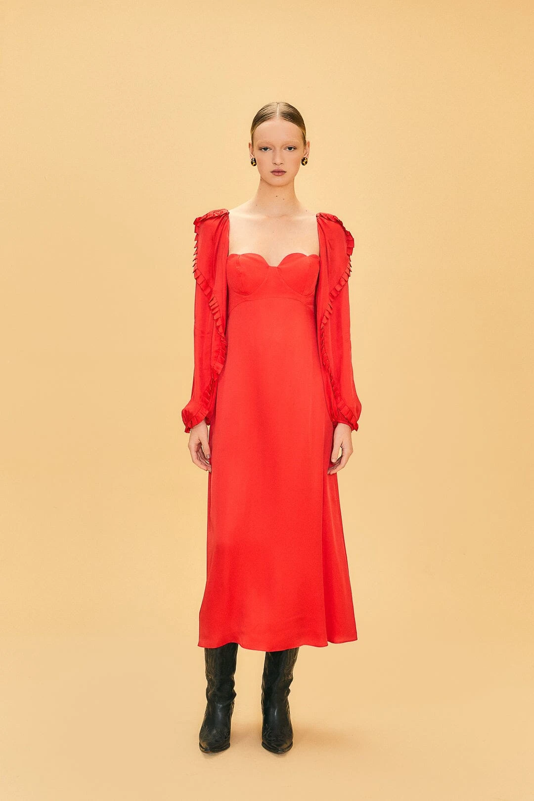 Farm Rio Red Heart Shaped Neckline Long Sleeve Midi Dress 4 Farm Rio Red Heart Shaped Neckline Long Sleeve Midi Dress - Image 4
