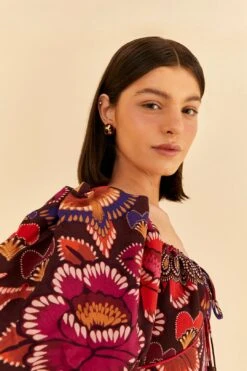 Farm Rio Brown Bright Flora Short Sleeve Midi Dress -Farm Rio 312040 03