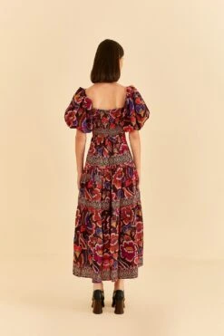 Farm Rio Brown Bright Flora Short Sleeve Midi Dress -Farm Rio 312040 04