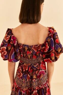 Farm Rio Brown Bright Flora Short Sleeve Midi Dress -Farm Rio 312040 05