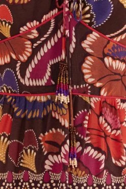 Farm Rio Brown Bright Flora Short Sleeve Midi Dress -Farm Rio 312040 06