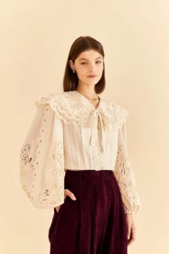 Farm Rio Off-White Richelieu Big Collar Blouse