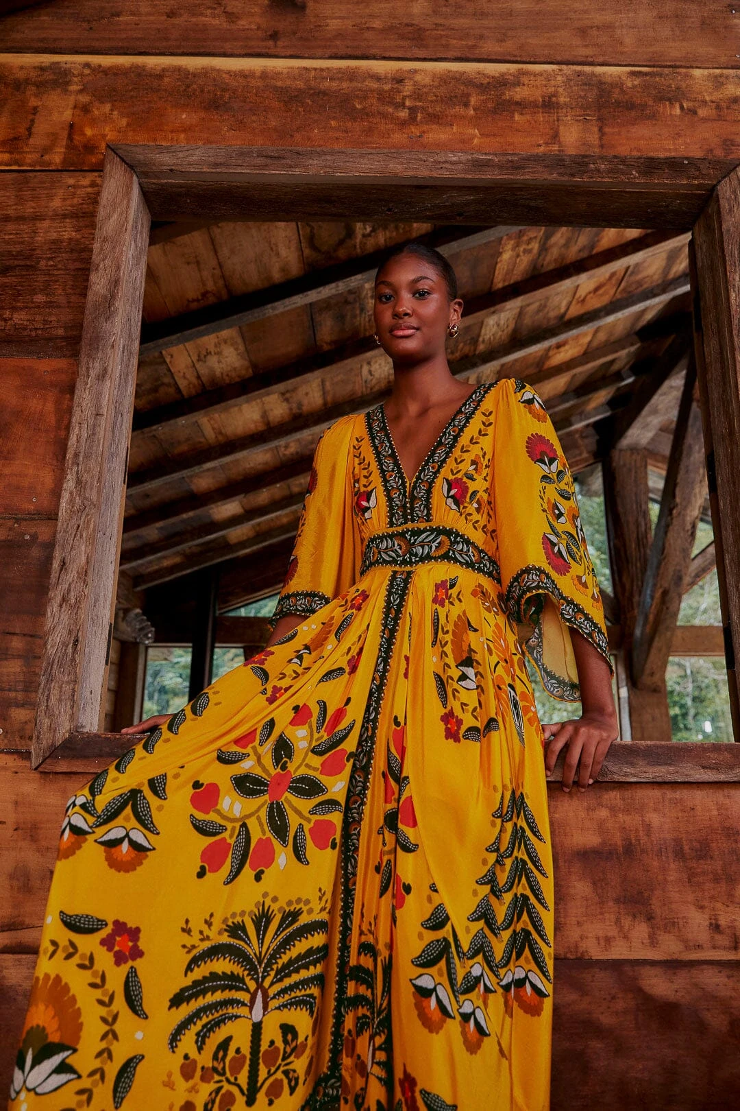 Farm Rio Yellow Tropical Tapestry Kaftan Dress 2 Farm Rio Yellow Tropical Tapestry Kaftan Dress - Image 2