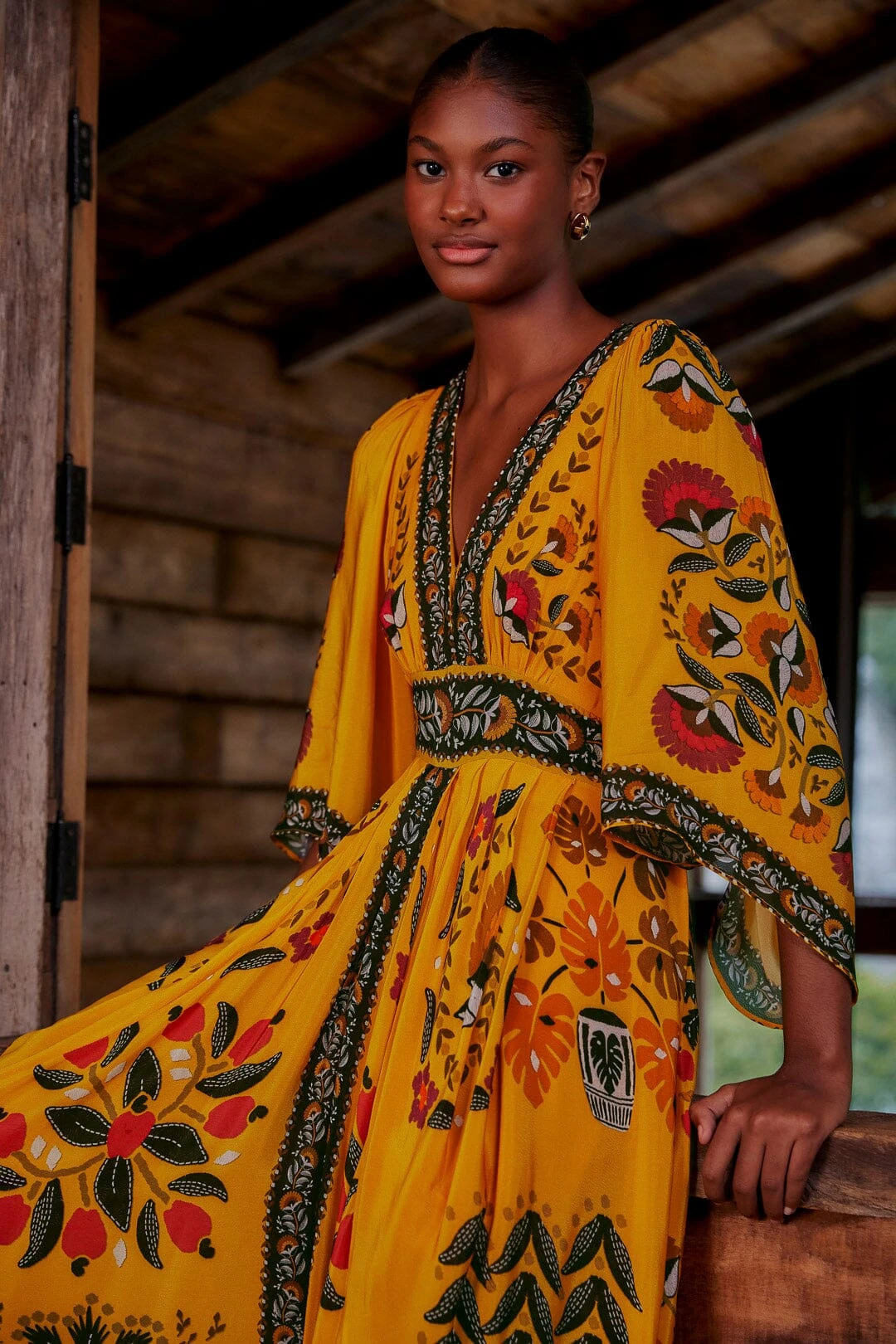 Farm Rio Yellow Tropical Tapestry Kaftan Dress 3 Farm Rio Yellow Tropical Tapestry Kaftan Dress - Image 3