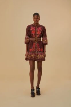 Farm Rio Brown Bright Flora Short Sleeve Mini Dress -Farm Rio 312050 03