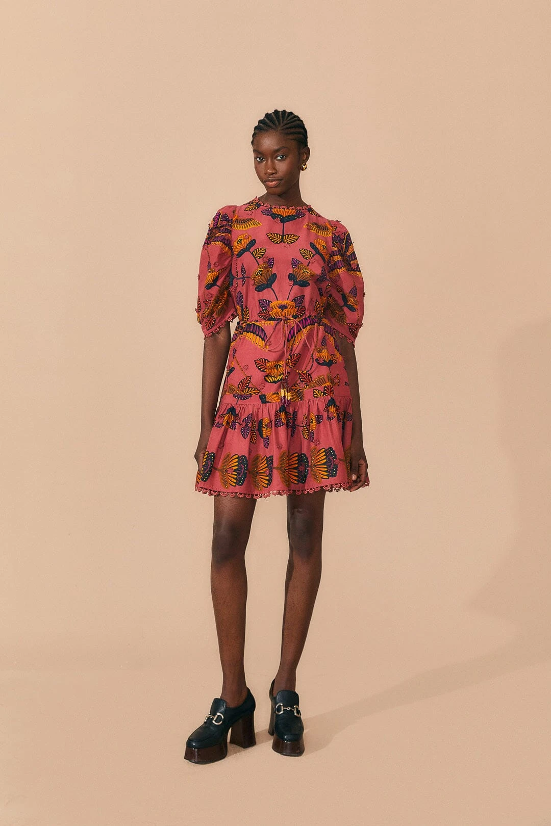 Farm Rio Blush Living Bloom Short Sleeve Mini Dress 1 Farm Rio Blush Living Bloom Short Sleeve Mini Dress