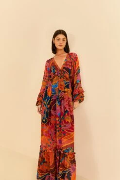 Farm Rio Vintage Wave Long Sleeve Maxi Dress